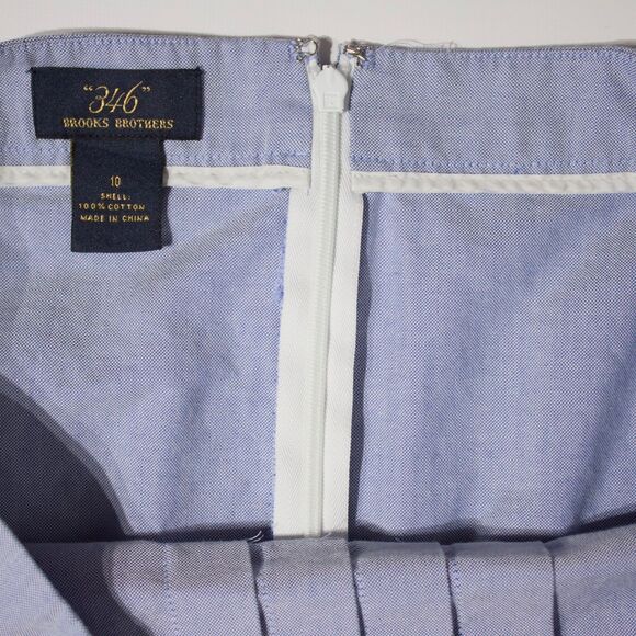 Brooks Brothers Light Blue Front Pleated Skirt 100% Cotton Women Size 10 (A3) - Picture 6 of 10